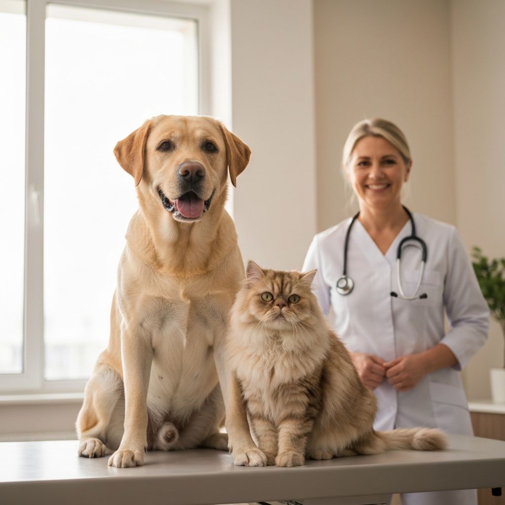 Thú cưng và bác sĩ thú y vui vẻ
